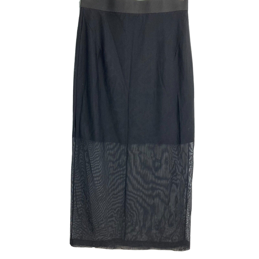 Sandro Paris Skirt Womens Sz 1 S Black Sheer Overlay Hem Stretch Midi Rear Zip